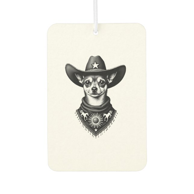 Désodorisant Pour Voiture Chihuahua vintage style cow-boy gravure western D (Devant)