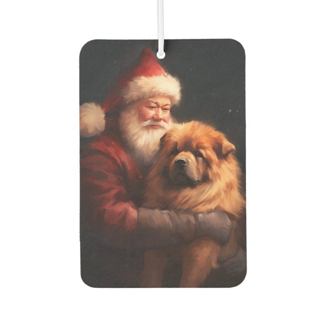 Désodorisant Pour Voiture Chow Chow avec Noël Festif du Père Noël (Devant)