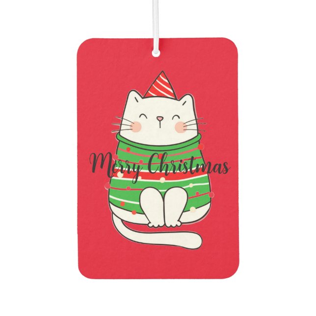 Désodorisant Pour Voiture Christmas kitty chat vacances comique simple class (Devant)