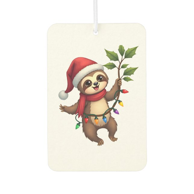 Désodorisant Pour Voiture Christmas Lights Sloth Wearing Xmas Hat - Sloth Lo (Devant)