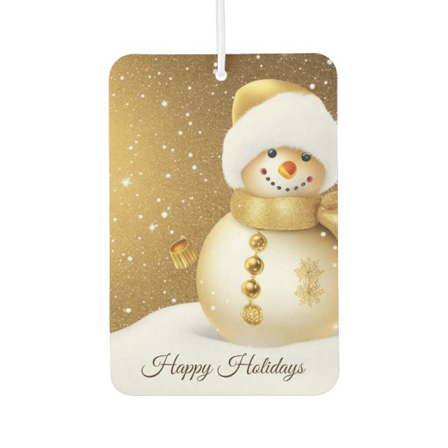 Désodorisant Pour Voiture Christmas Party Golden Snowman Snowflakes Holidays (Devant)