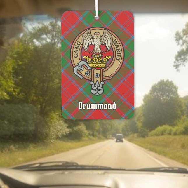 Désodorisant Pour Voiture Clan Drummond Crest sur Tartan (Créateur téléchargé)