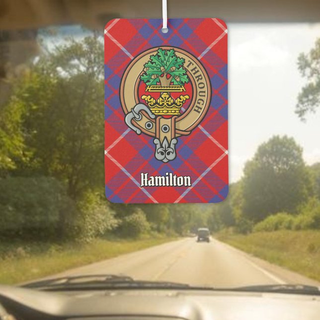 Désodorisant Pour Voiture Clan Hamilton Crest sur Red Tartan Air Freshener (Créateur téléchargé)