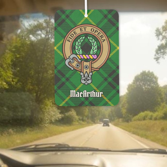 Désodorisant Pour Voiture Clan MacArthur Crest sur Tartan (Créateur téléchargé)