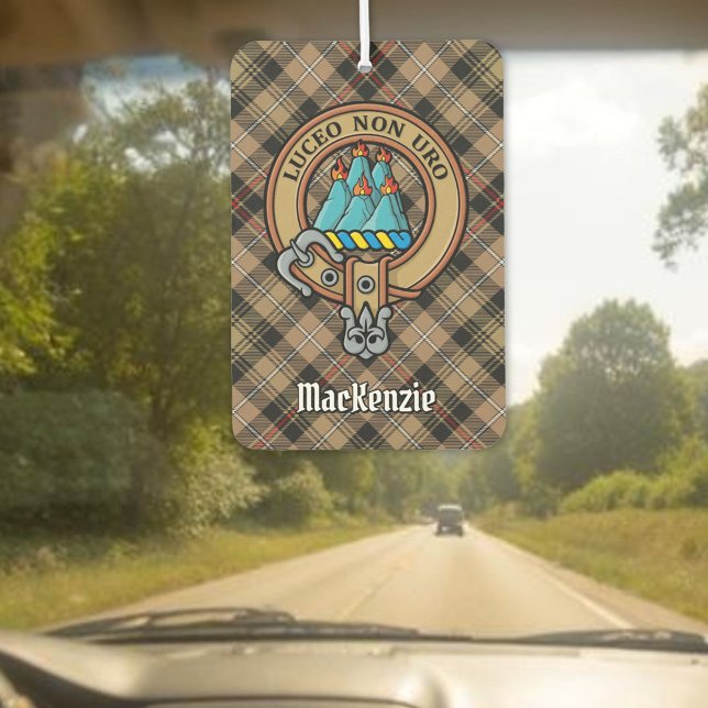 Désodorisant Pour Voiture Clan MacKenzie Crest sur Tartan de chasse Brown (Créateur téléchargé)