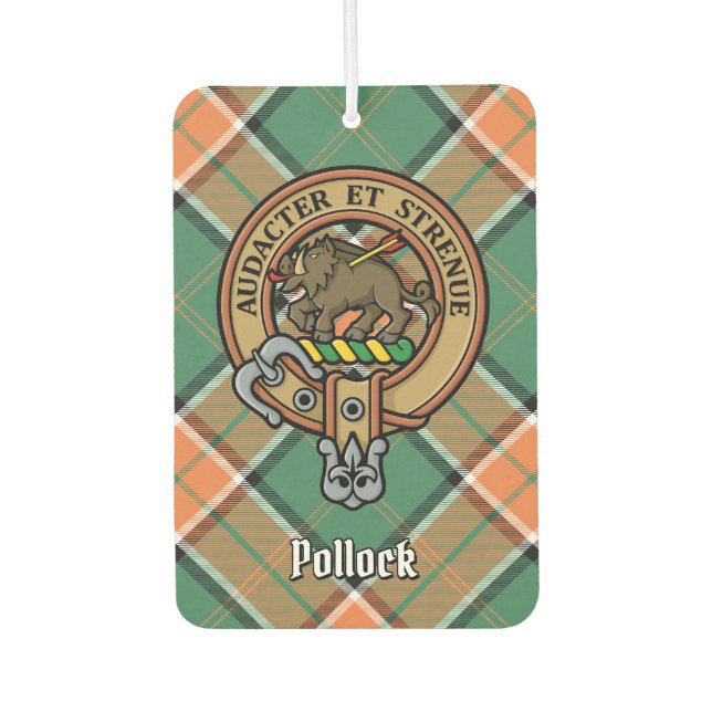 Désodorisant Pour Voiture Clan Pollock Crest sur Tartan (Devant)