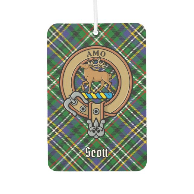 Désodorisant Pour Voiture Clan Scott Crest sur Green Tartan Air Freshener (Devant)