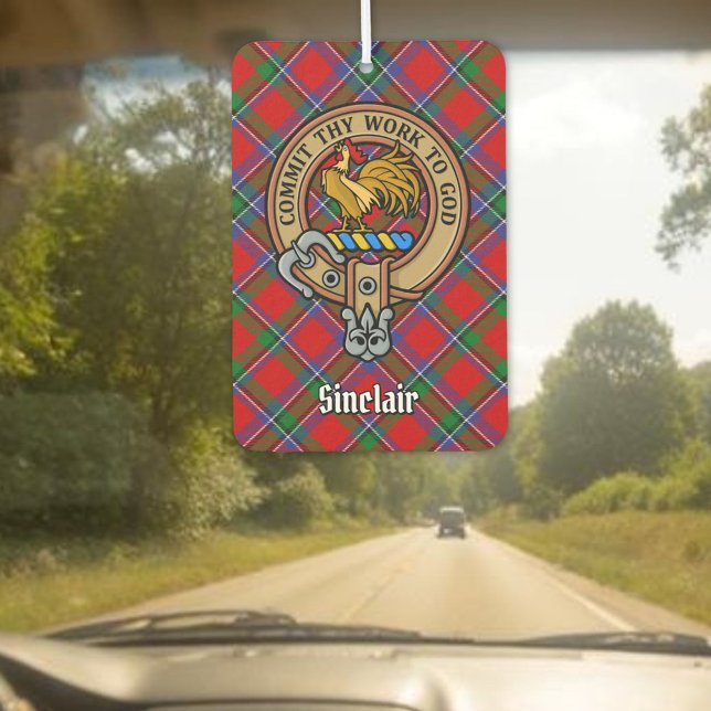 Désodorisant Pour Voiture Clan Sinclair Crest sur Red Tartan (Créateur téléchargé)