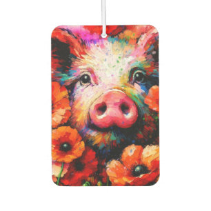 Désodorisant Pour Voiture Cochon impressionniste dans les fleurs de coquelic
