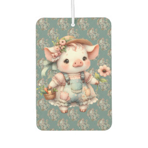 Désodorisant Pour Voiture Cochonnet Pastel Mignon en Salopette Cottagecore