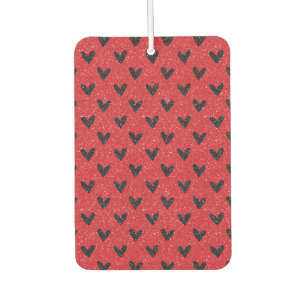 Désodorisant Pour Voiture Cœurs noirs sur paillettes rouges