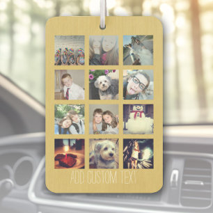 Désodorisant Pour Voiture Collage de 12 photos Instagram avec fond doré
