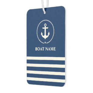 Désodorisant Pour Voiture Corde d'Ancre nautique Striped Nom du bateau Bleu