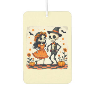 Désodorisant Pour Voiture Couple de squelette d'Halloween mignon en orange