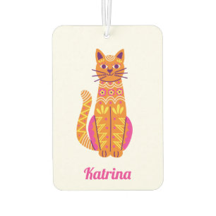 Désodorisant Pour Voiture Crâne à sucre de chat orange mignon personnalisé