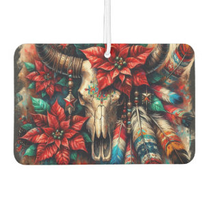 Désodorisant Pour Voiture Crâne de la vache de Noël Poinsettias plumes