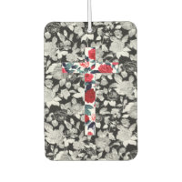 Croix des Roses rouges & motif floral noir et blan
