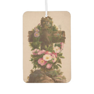 Désodorisant Pour Voiture Croix rustique antique, roses sauvages, carte de P