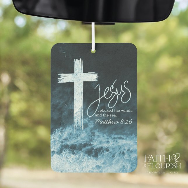 Désodorisant Pour Voiture Croix sur l'eau bleu foncé Bible Ecriture (Créateur téléchargé)