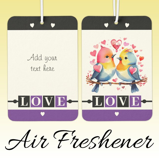 Désodorisant Pour Voiture Custom text lovebirds romantic Valentine purple (Créateur téléchargé)