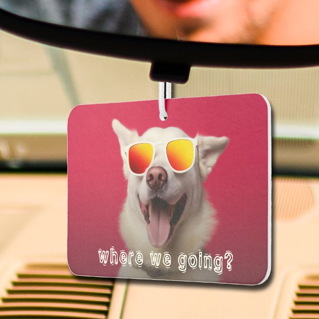 Désodorisant Pour Voiture Cute Chien Photo Voiture Air Freshener ("Where we going?" cute dog photo car air freshener - you can change to a photo of your dog!)