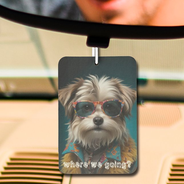 Désodorisant Pour Voiture Cute Chien Photo Voiture Air Freshener ("Where we going?" cute dog photo car air freshener - you can change to a photo of your dog!)