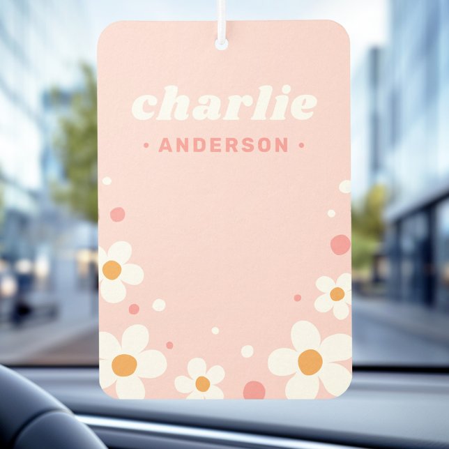Désodorisant Pour Voiture Cute fraise fleur nom de police rétro rose pâle (Cute strawberry blossom retro font name light pink air freshener)