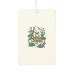 Désodorisant Pour Voiture Cute Frog Riding Turtle Pond Vintage Vector Art_1
