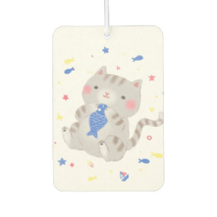 Désodorisant Pour Voiture Cute Kitty avec du poisson en été Illustration