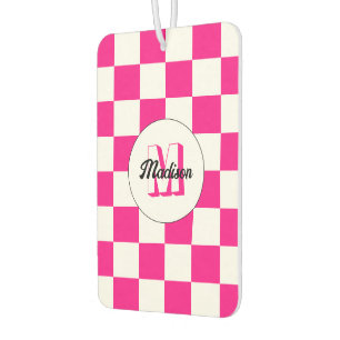 Désodorisant Pour Voiture Damier Rose chaud blanc géométrique rétro Monogram