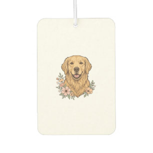 Désodorisant Pour Voiture Design de gravure vintage floral Golden Retriever_