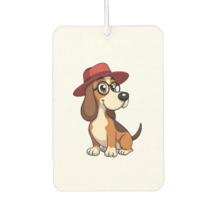 Désodorisant Pour Voiture Dessin animé vintage Basset Hound au chapeau rouge