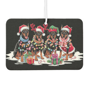 Désodorisant Pour Voiture Doberman Santa chapeau bois luge de Noël