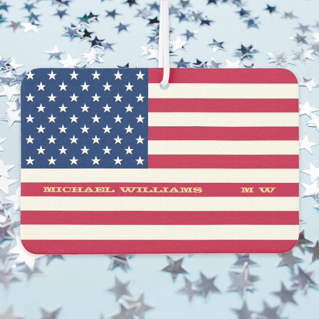 Désodorisant Pour Voiture Drapeau américain Citation patriotique Monogramme  (USA American Flag Patriotic Quote Monogrammed Car Air Freshener)