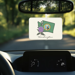 Désodorisant Pour Voiture Drapeau Washington et Fleur Rhododendron Pacifique