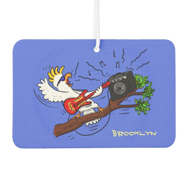 Désodorisant Pour Voiture Drôle cockatoo jouant de la guitare rock dessin an (Devant)