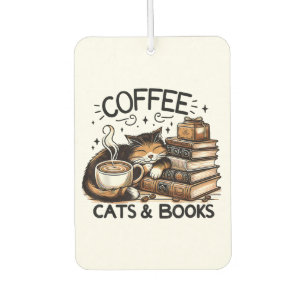 Désodorisant Pour Voiture Drôle Cute Coffee Cats Livres Lover Idea Cadeau Fe