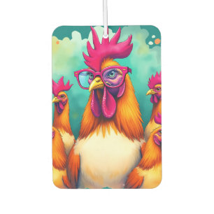 Désodorisant Pour Voiture Drôle Hipster Rooster Retro Pop Art Illustration
