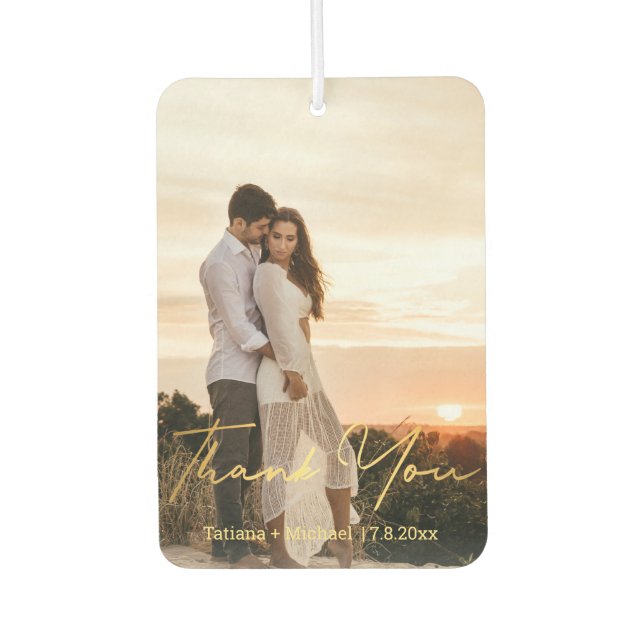 Désodorisant Pour Voiture écriture or mariage 2 photos merci (Devant)