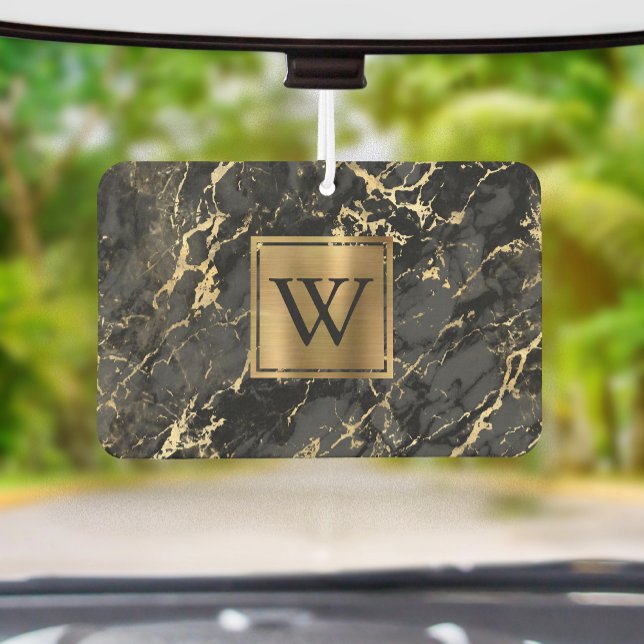 Désodorisant Pour Voiture Elegant Black Gold Marble Monogram (Créateur téléchargé)