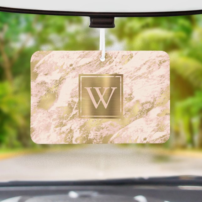 Désodorisant Pour Voiture Elegant Blush Pink Gold Marble Monogram (Créateur téléchargé)