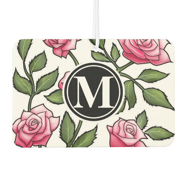 Désodorisant Pour Voiture Élégant floral et monogramme (Devant)