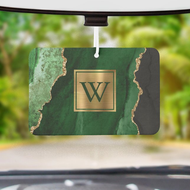 Désodorisant Pour Voiture Elegant Green Gold Agate Monogram (Créateur téléchargé)