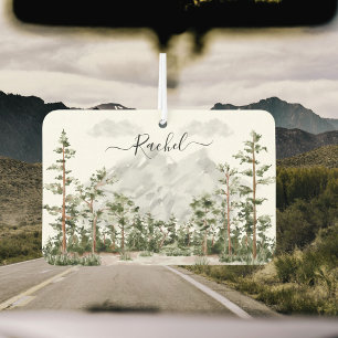 Désodorisant Pour Voiture Élégant Monogramme Aquarelle Montagne et Forêt