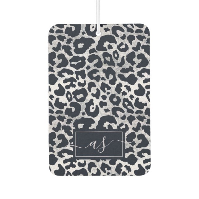 Désodorisant Pour Voiture Élégant Silver Black Leopard Impression Monogramme (Devant)