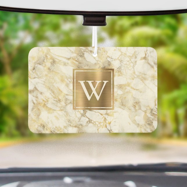 Désodorisant Pour Voiture Elegant White Gold Marble Monogram (Créateur téléchargé)