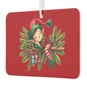 Désodorisant Pour Voiture Elfe De Noël Sur Une Branche De Pin