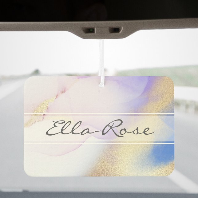 Désodorisant Pour Voiture Encre Abstraite violet Luxe Or Nom personnalisé (Créateur téléchargé)