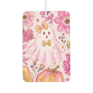 Désodorisant Pour Voiture Fantôme pastel rose d'Halloween avec des fleurs et