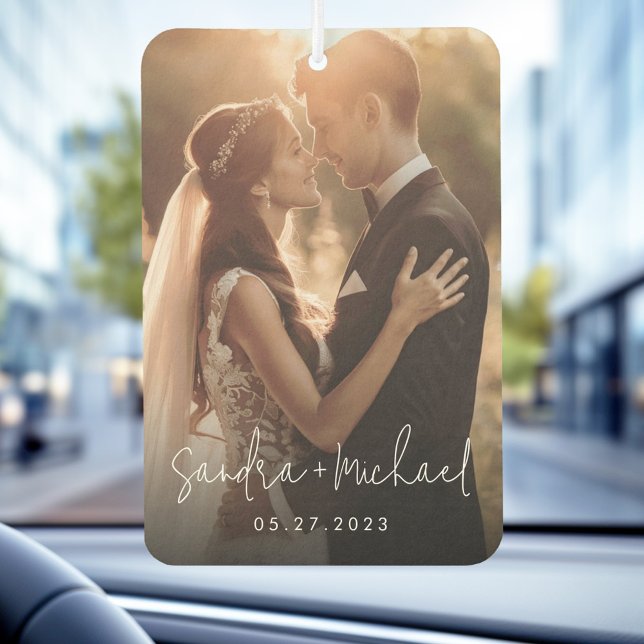 Désodorisant Pour Voiture fiançailles mariage nom du couple date photo (Wedding engagement couple names date photo air freshener)
